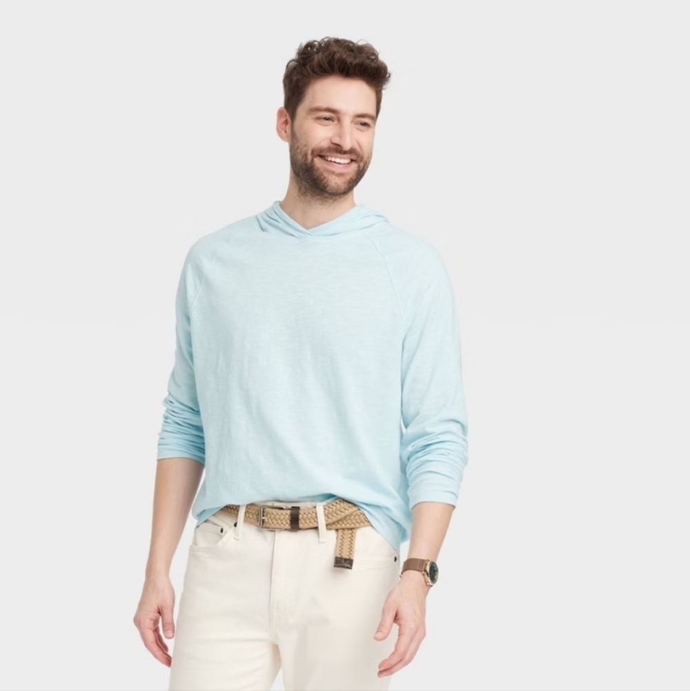 Men's Raglan Sleeve Crewneck Pullover Sweatshirt Goodfellow & Co Light Blue XXL